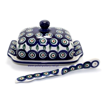 Maselnica na kostkę masła 200g + nóż dek. 54X Pawie Oko